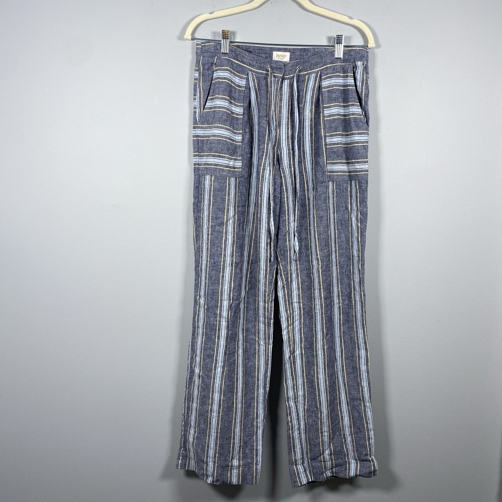 Laundry Shelli Segal Womens Sz 4 Linen Blend Wide Leg Pants Blue Stripe‎ Coastal